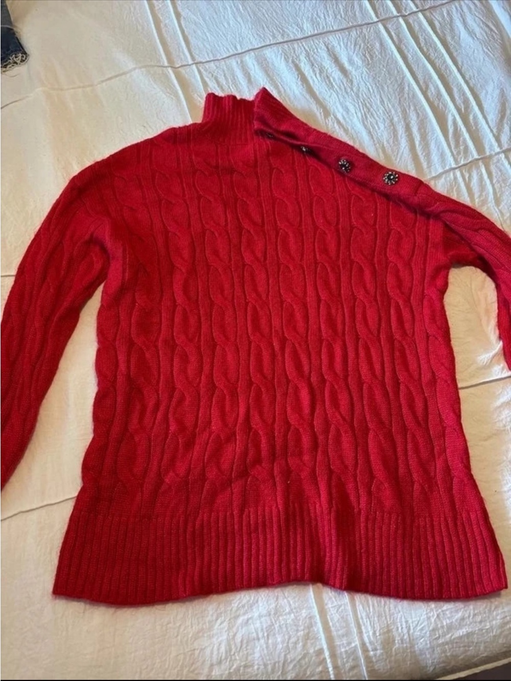 St. John's Bay Red Cable Knit Turtleneck Sweater with Button Detail